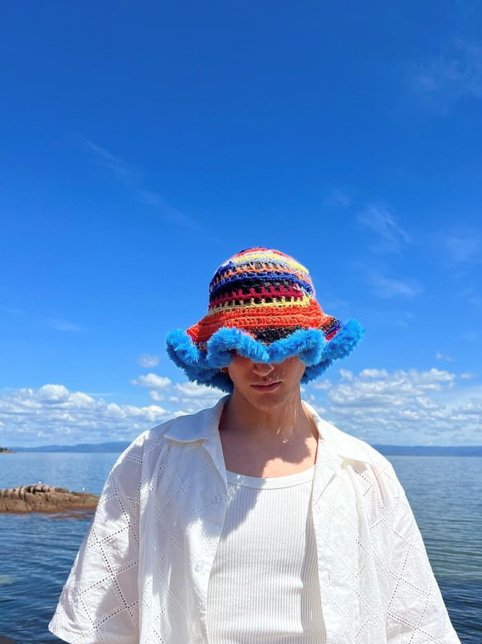 Crochet Blue Brim Bucket Hat